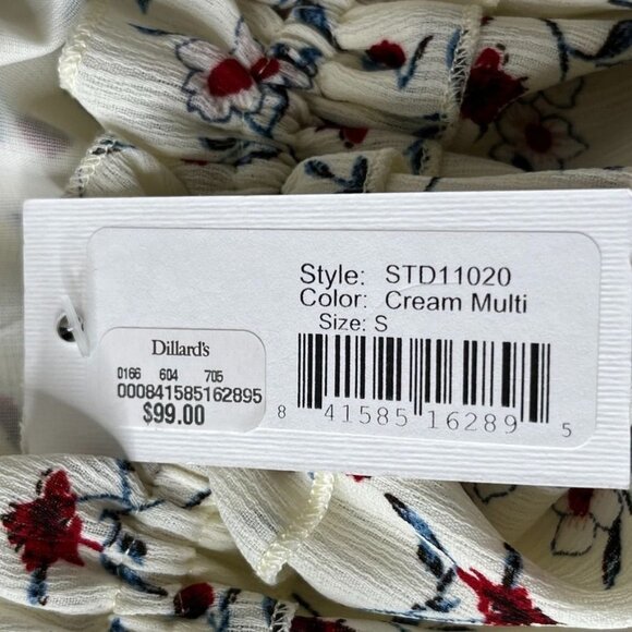 Sugar Lips BOHO Dress Size S Cream Multi Peasant Flowy Tie Sleeve Off Shoulder - Picture 8 of 12